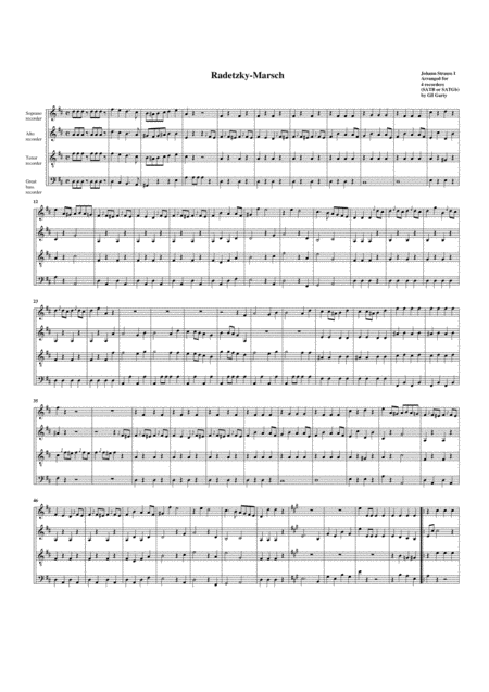 Radetzky Marsch Arrangement For 4 Recorders Sheet Music