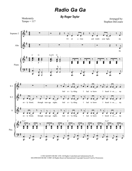 Radio Ga Ga For Ssa Sheet Music