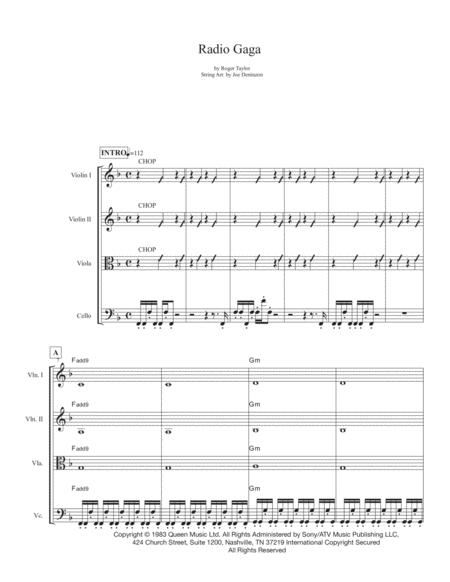 Radio Ga Ga For String Quartet Sheet Music