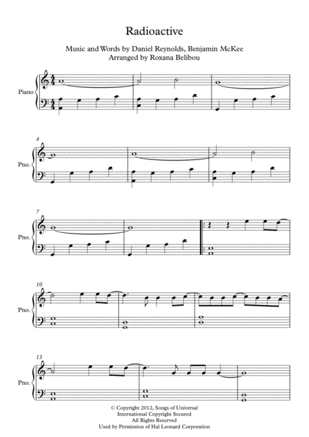 Radioactive A Minor By Imagine Dragons Easy Piano Sheet Music