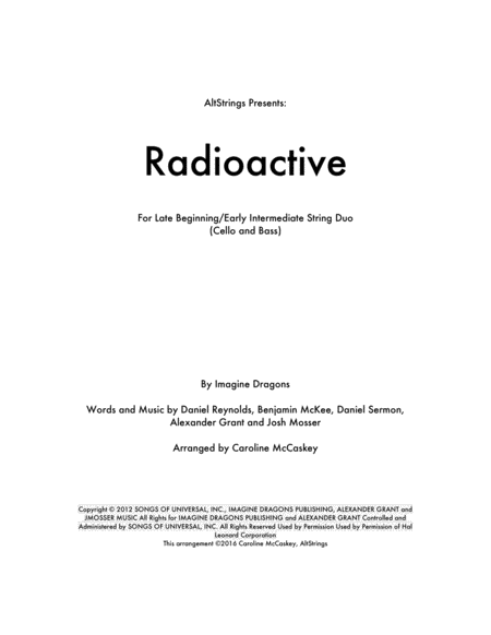 Radioactive Cello And Bass Duet Sheet Music