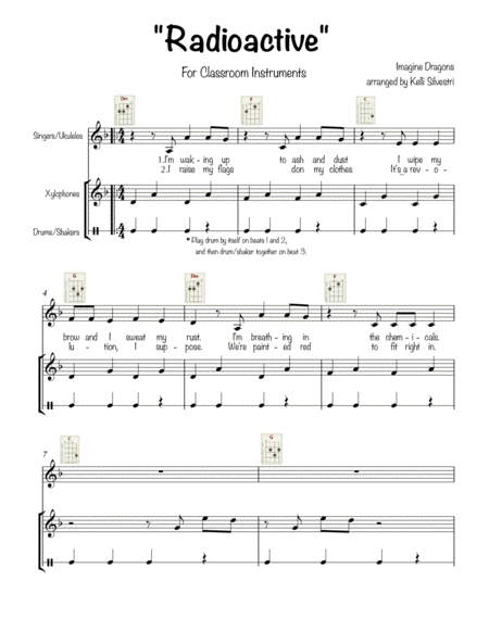 Free Sheet Music Radioactive For Classroom Instruments