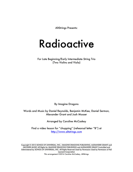 Free Sheet Music Radioactive String Trio Two Violins And Viola