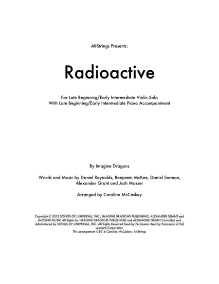 Radioactive Violin Solo Piano Accompaniment Sheet Music