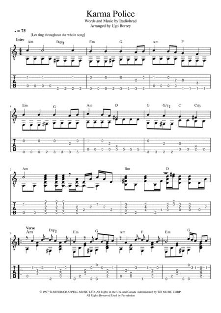 Radiohead Karma Police Fingerstyle Guitar Sheet Music