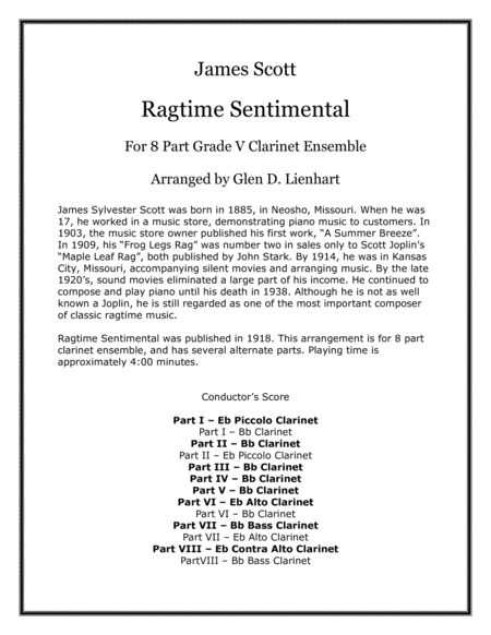 Free Sheet Music Ragtime Sentimental Clarinets