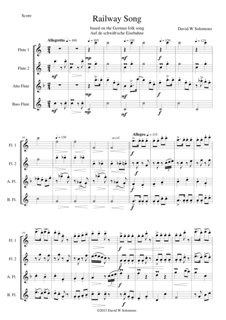 Free Sheet Music Railway Song Auf De Schwb Sche Eisebahne For 2 Flutes Alto Flute Bass Flute