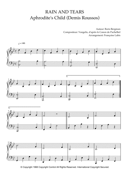 Free Sheet Music Rain And Tears