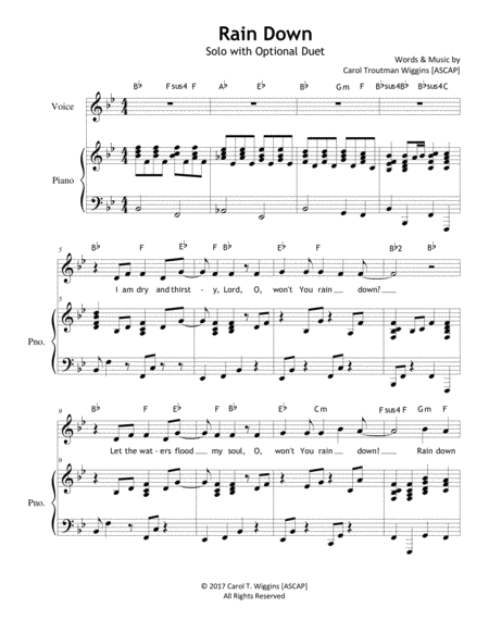 Rain Down Solo Arrangement Sheet Music