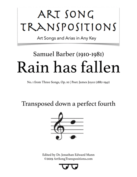 Rain Has Fallen Op 10 No 1 Transposed Down A Perfect Fourth Sheet Music