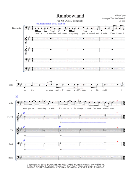 Rainbowland Ttbb Bass Solo As Performed By Tonewall Queer A Cappella Sheet Music