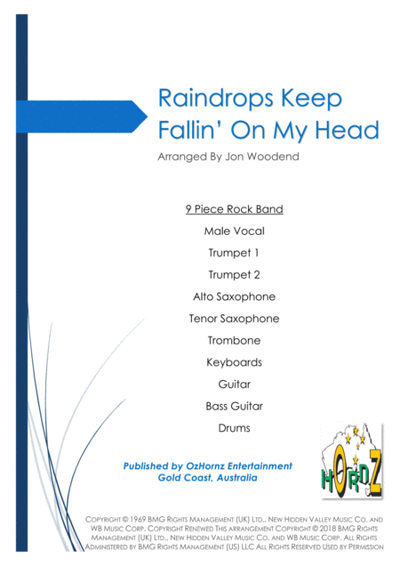 Raindrops Keep Fallin On My Head 9 Piece Pop Rock Band Sheet Music