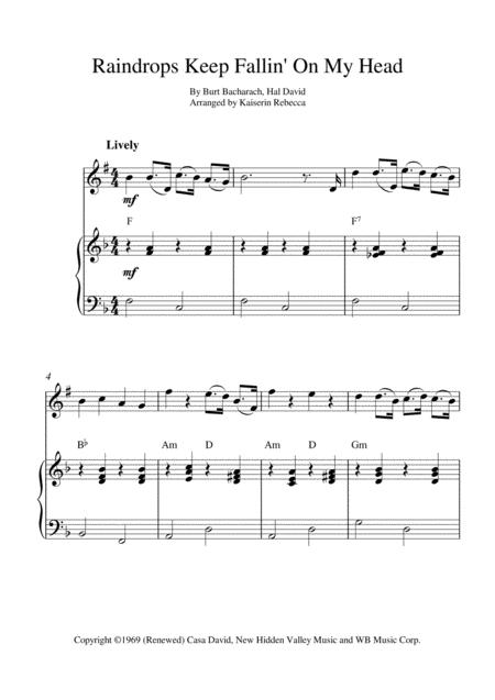 Raindrops Keep Fallin On My Head Bb Trumpet Solo And Piano Accompaniment Sheet Music