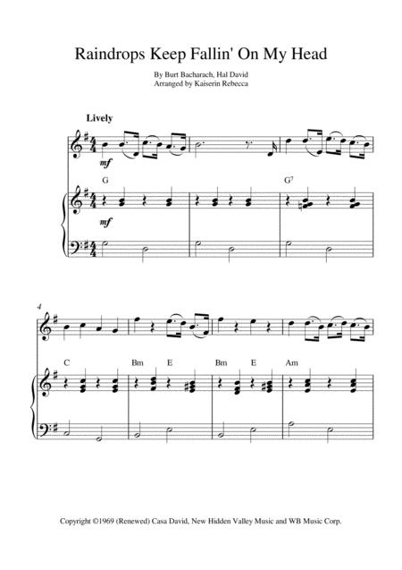 Free Sheet Music Raindrops Keep Fallin On My Head Oboe Solo And Piano Accompaniment With Chords