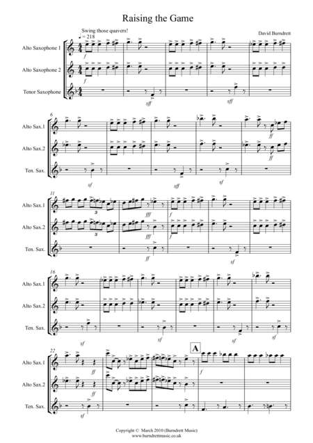 Raising The Game Jazzy Style For Saxophone Trio Sheet Music