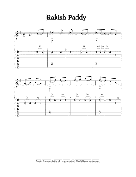 Rakish Paddy For Fingerstyle Guitar Tuned Cgdgad Sheet Music