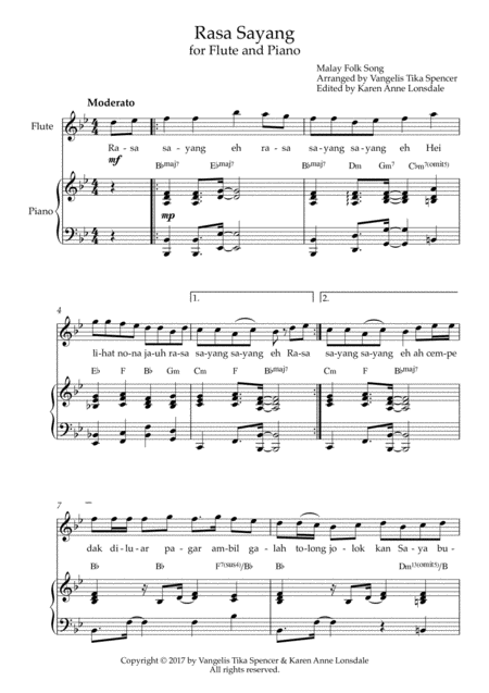 Rasa Sayang For Flute And Piano Sheet Music