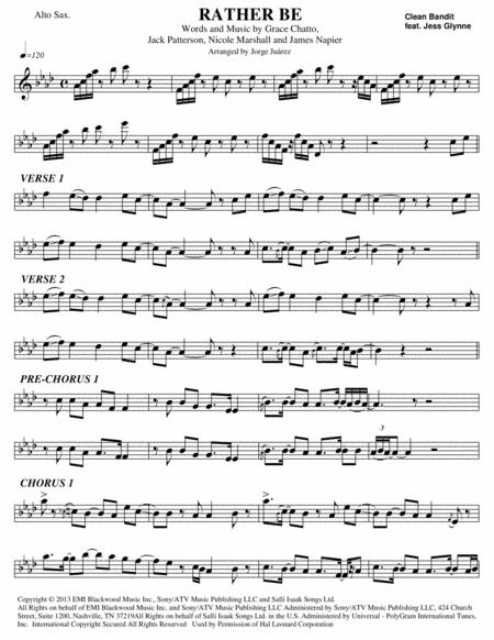 Free Sheet Music Rather Be Alto Sax