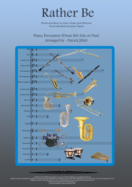 Free Sheet Music Rather Be Arranged For Piano Percussion Drum Kit Solo Or Duet