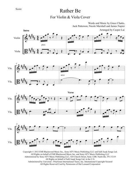 Free Sheet Music Rather Be For Violin And Viola Cover