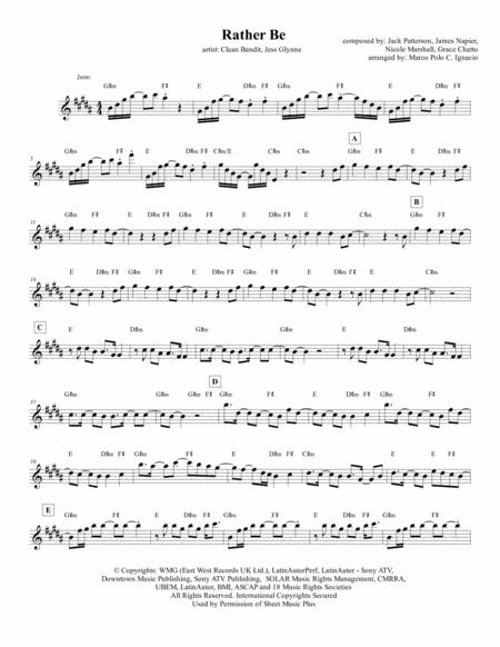 Rather Be Lead Sheet Clean Bandit Sheet Music