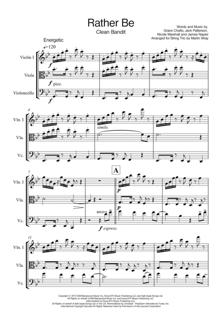 Free Sheet Music Rather Be String Trio