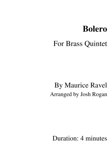 Ravel Bolero For Brass Quintet Arr Josh Rogan Sheet Music