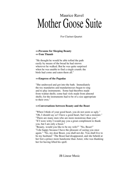 Ravel Mother Goose Suite Selections For Clarinet Quartet Sheet Music