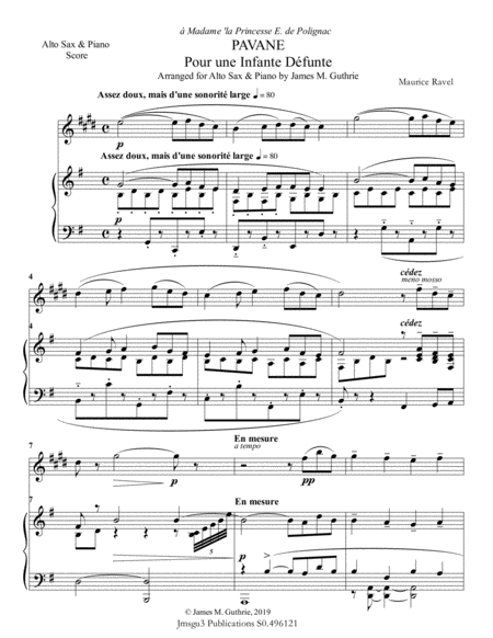 Ravel Pavane For Alto Sax Piano Sheet Music