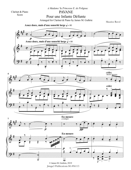 Ravel Pavane For Clarinet Piano Sheet Music