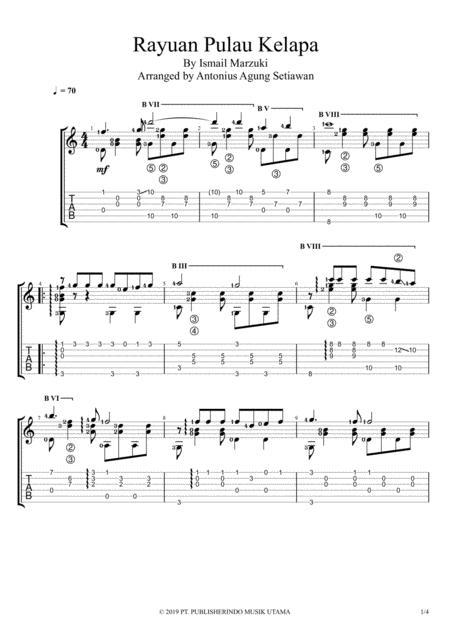 Rayuan Pulau Kelapa Solo Guitar Tablature Sheet Music