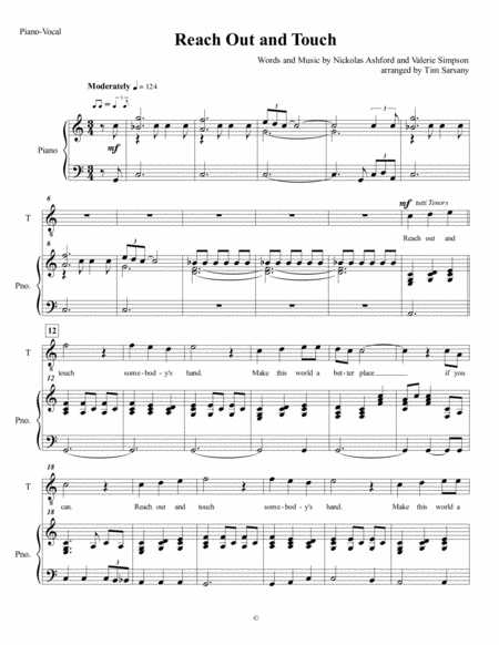 Reach Out And Touch Somebodys Hand Sheet Music