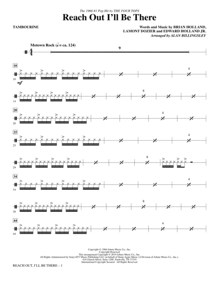 Reach Out I Will Be There Arr Alan Billingsley Tambourine Sheet Music