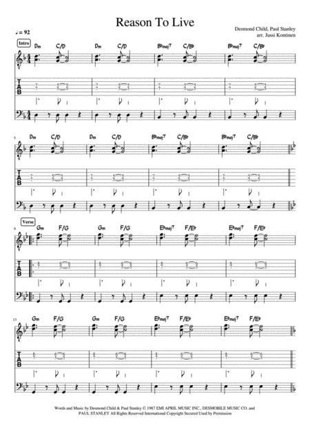 Reason To Live Kiss Guitar And Bass Sheet Music