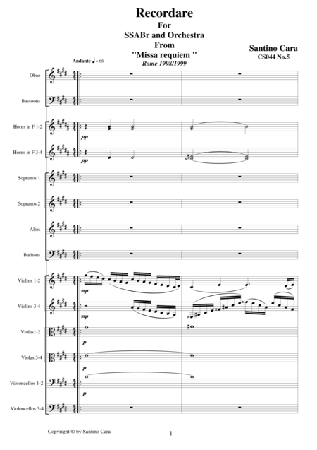 Free Sheet Music Recordare Sequence No 5 From The Missa Requiem Cs044