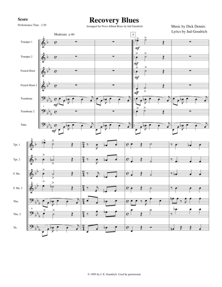 Recovery Blues For Brass Quintet Sheet Music