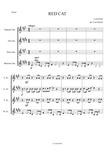 Red Cat For Saxophone Quartet Sheet Music