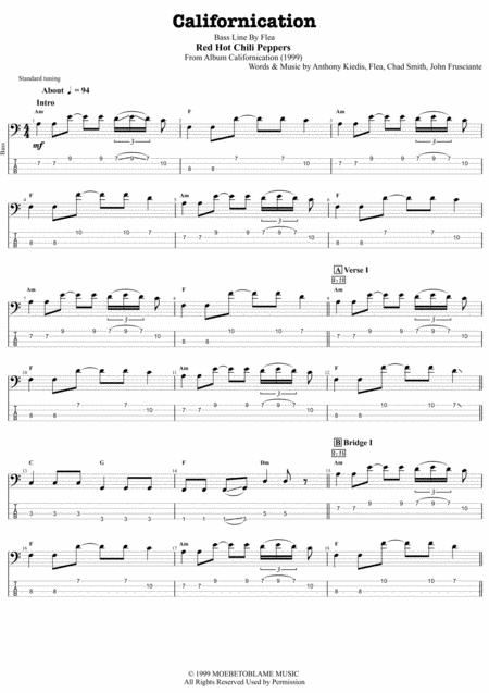 Red Hot Chili Peppers Californication Bass Transcription Complete And Accurate Sheet Music