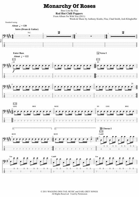 Red Hot Chili Peppers Monarchy Of Roses Bass Transcription Complete And Accurate Sheet Music