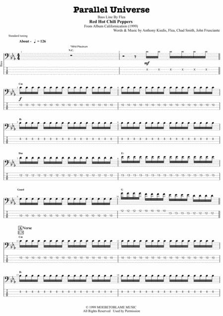 Red Hot Chili Peppers Parallel Universe Bass Transcription Complete And Accurate Sheet Music