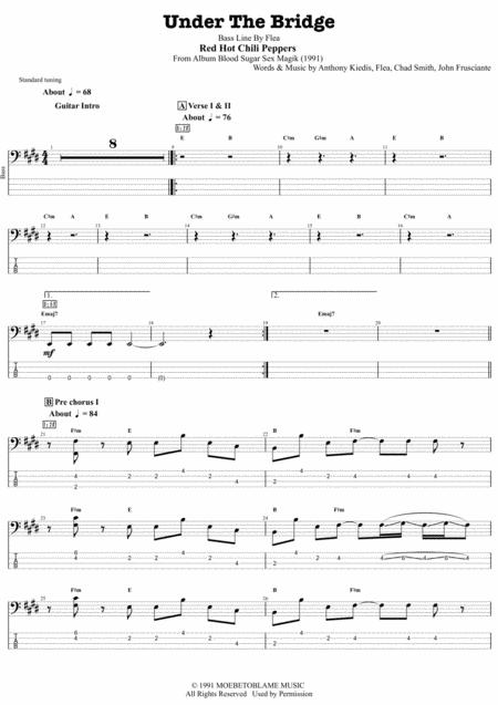 Red Hot Chili Peppers Under The Bridge Bass Transcription Complete And Accurate Sheet Music
