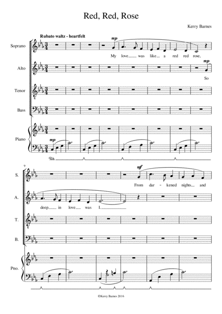 Red Red Rose Choral Work For Satb With Full Piano Accompaniment Sheet Music