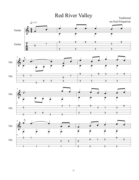 Free Sheet Music Red River Valley For Guitar