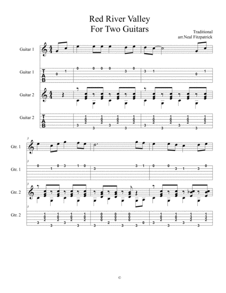 Red River Valley For Two Guitars Tablature Edition Sheet Music