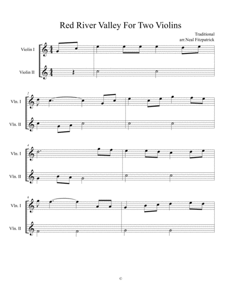 Red River Valley For Two Violins Sheet Music