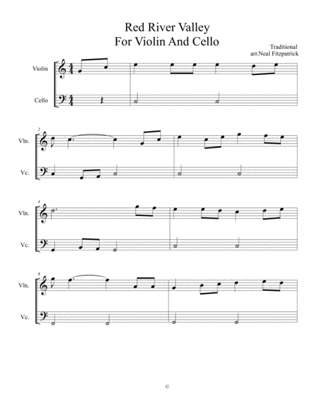 Free Sheet Music Red River Valley For Violin And Cello