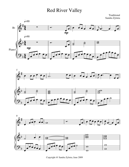 Red River Valley Treble Bb Instrument Solo Sheet Music