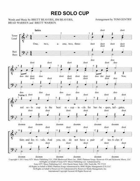 Free Sheet Music Red Solo Cup Ttbb