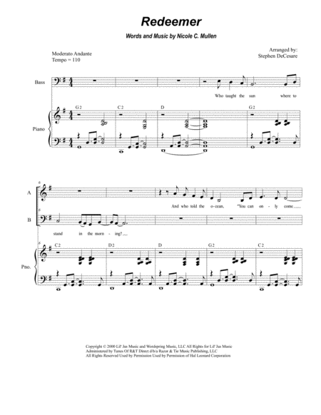 Redeemer For Vocal Quartet Satb Sheet Music