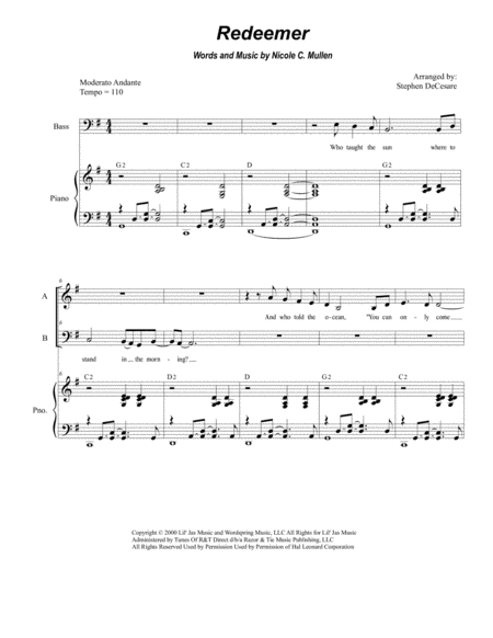 Redeemer For Vocal Trio Sab Sheet Music